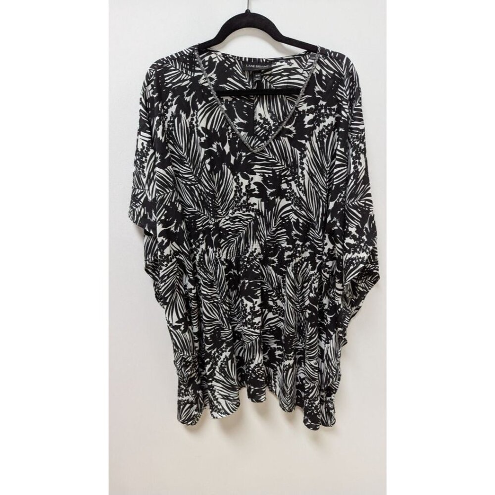 Lane Bryant Black/White Leaf Floral Kimono Blouse